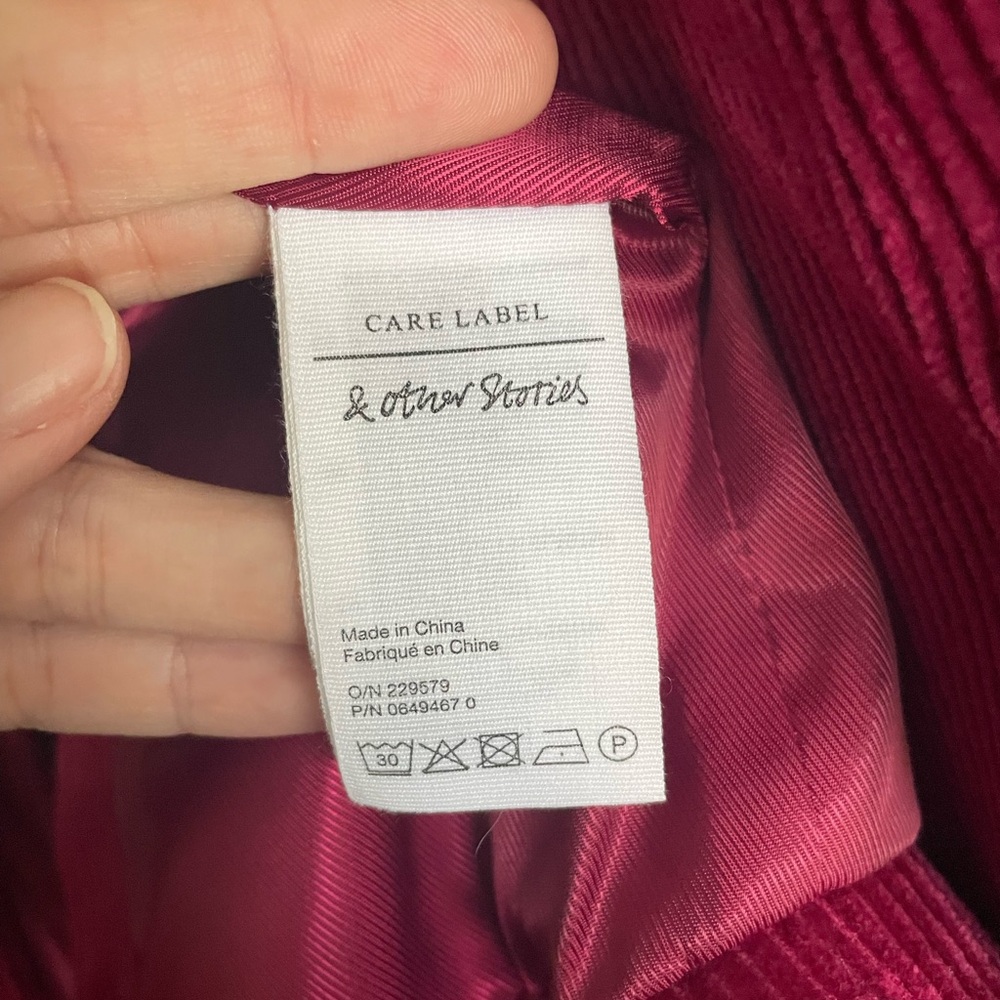 & Other Stories Burgundy Berry Corduroy Double Breasted Blazer - Picture 5 of 9